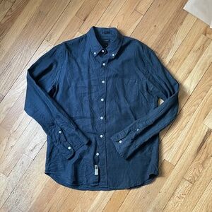 J.Crew Men’s Sz L Navy Blue Linen Oxford Shirt